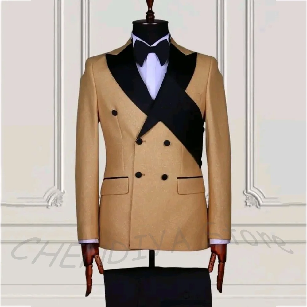 

Handsome Slim Men's Suit Contrast Color Double Breasted Peaked Lapel Unique Design Formal Wedding Suit 2 Pieces Customized