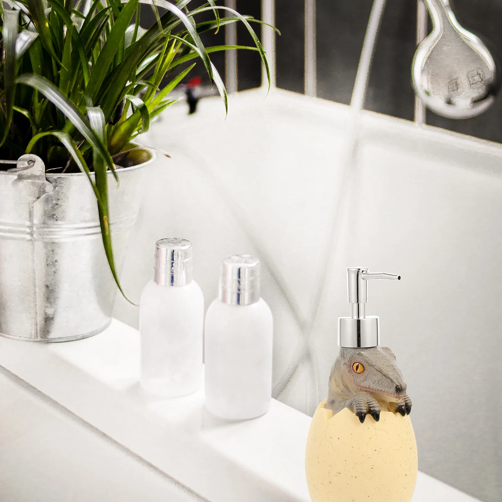 Niedliche Dinosaurier-förmige Leere Pumpflasche Lotion-Spender für Flüssigseife Shampoo Duschgel Badezimmer-Toilettenartikel Aufbewahrung