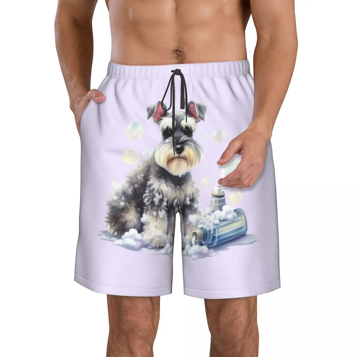 Miniature Schnauzer Bath With Bubbles Trunks Beach Board Shorts Casual Quick Dry Swim Summer Men Pants