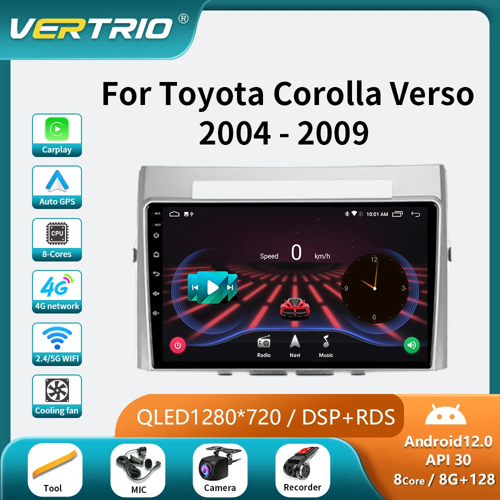 

For Toyota Corolla Verso AR10 2004 - 2009 Android 12 Car Radio Multimedia Player 2Din Carplay Stereo GPS Head Unit Audio 9" WIFI