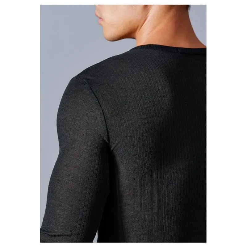 DROZENO Base Shirt Men's And Women's New Mesh Texture Slim Fit Black Pullover Long Sleeve T