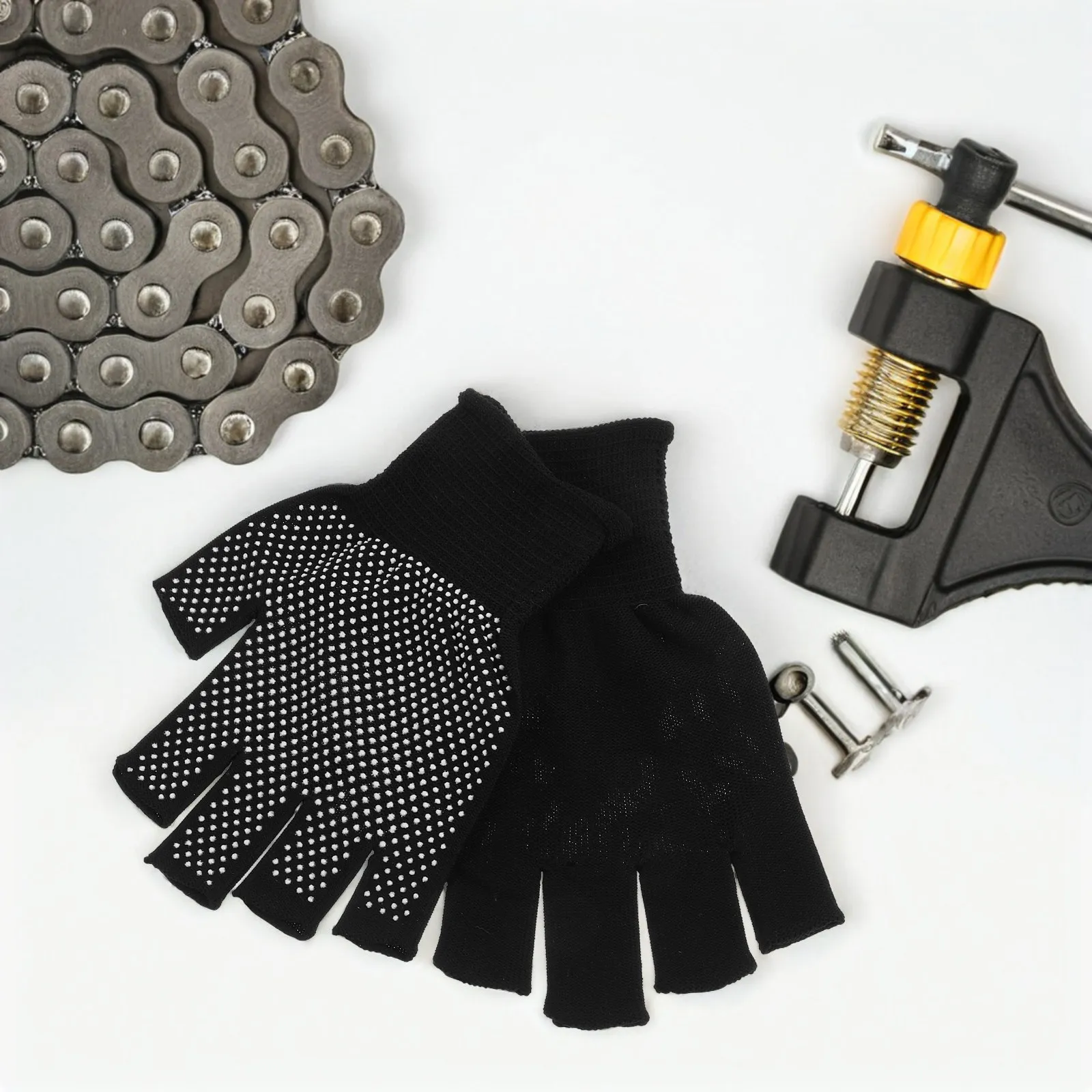 5Pairs Fingerless Work Gloves Winter Warm Anti-Slip Grip Breathable Polyester PVC Gloves for Driving Cycling Hiking Repair