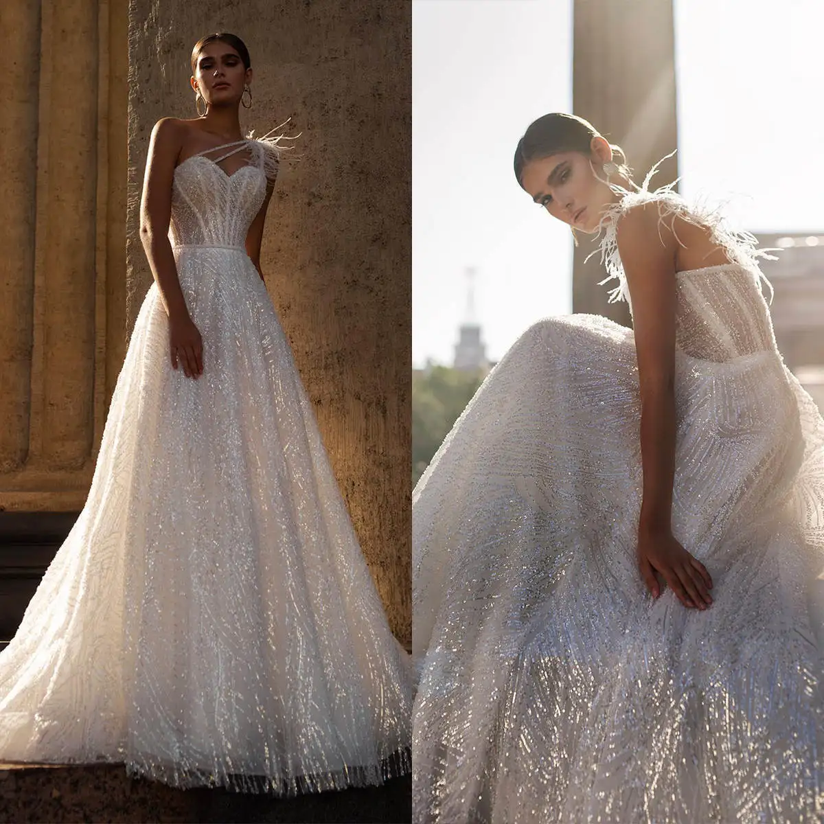 

Glamorous A-Line Bridal Wedding Dresses Strapless With Sparkling Sequins Floor-Length Plus Size For Special Ocn Vestido De Novia