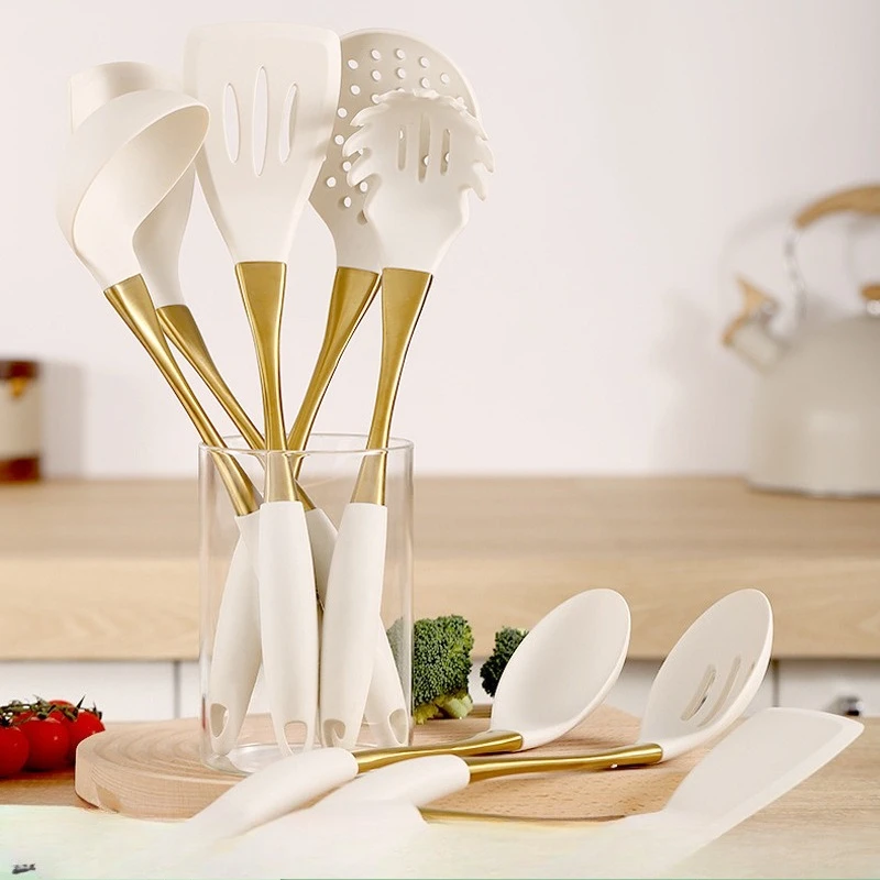 

8-piece Set Silicone Kitchen Tools Wooden Handle Tongs Spatula Spoon Brush Whisk Kitchen Cooking Utensils Kitchen Gadgets