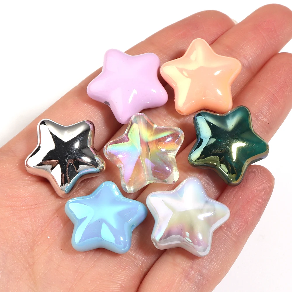 10個入り 20mm シャイニースタービーズ ペンタグラム アクリルスペーサービーズ ジュエリー製作 DIY ブレスレット ネックレス 電話チェーン 手芸用 1