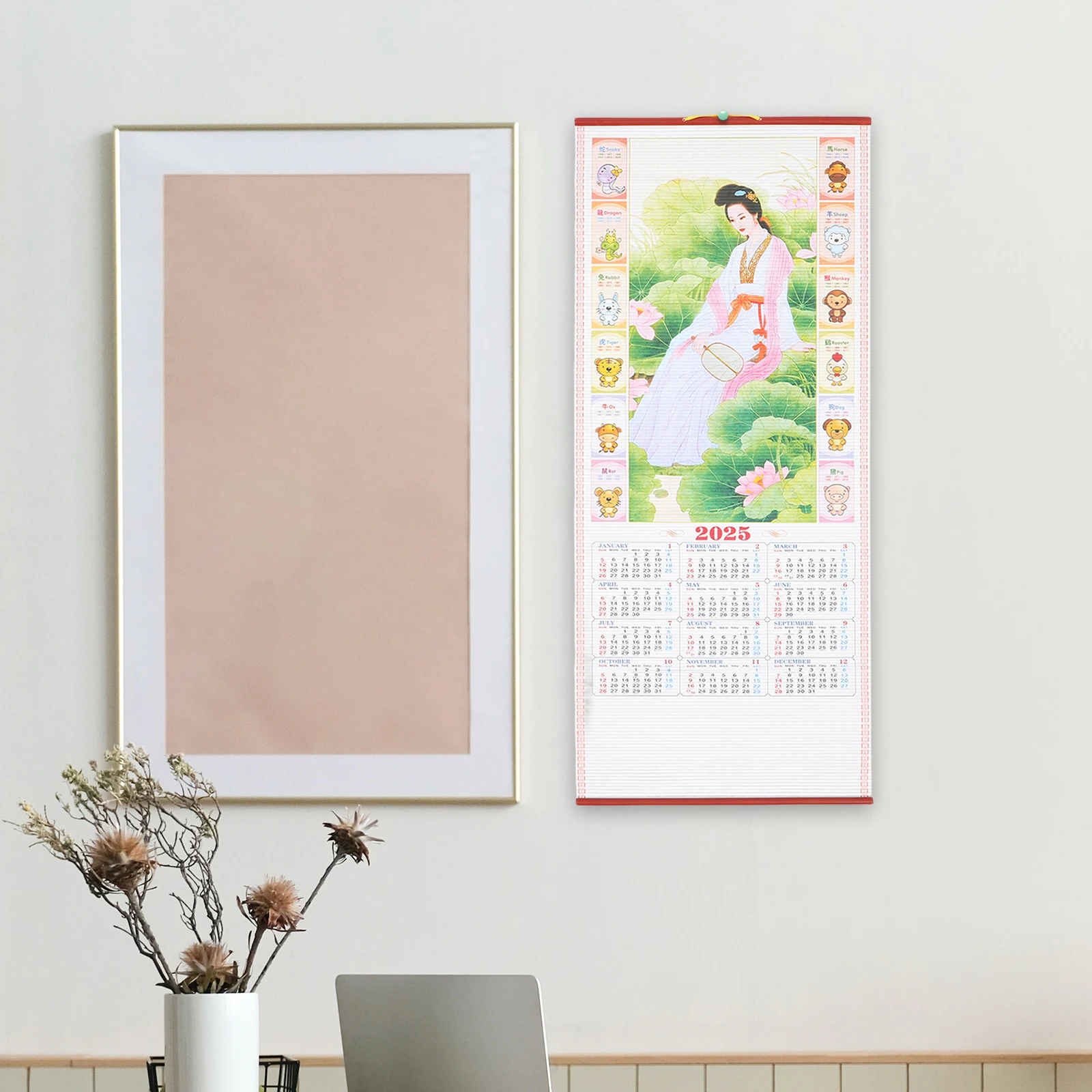 

Imitation Rattan Wall Calendar 2025 Lunar Snake Year Monthly Date Home Office Decor Poster Tradition Chinese New Year tearable