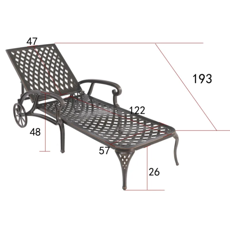 فيلا في الهواء الطلق حمام سباحة كرسي سطح السفينة مزيج الحديد المطاوع فندق كرسي مرتفع الظهر أريكة مع عجلات سرير الألومنيوم المصبوب ثلاثة P