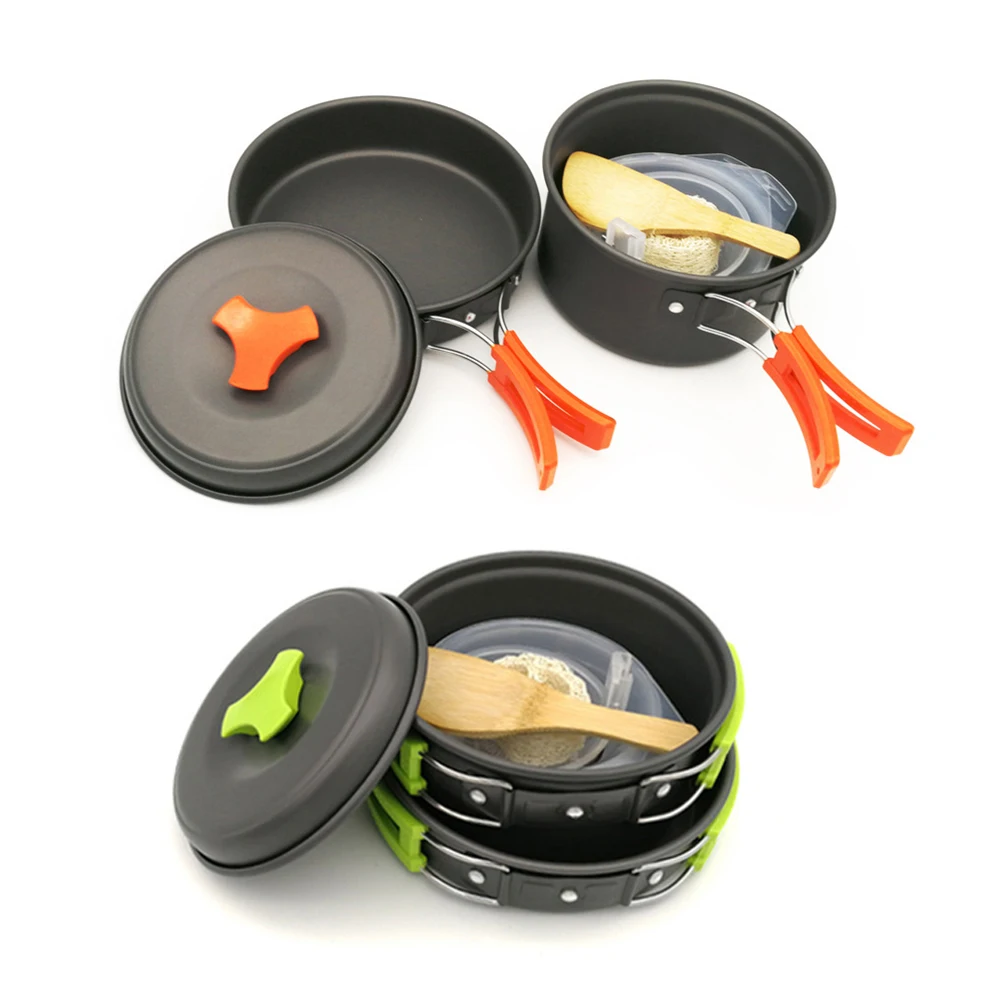 

8 pcs Camping Cookware Set Lightweight Durable Aluminum Outdoor Kitchen Utensils Mesh Bag Skillet Frying Bowl Spoon