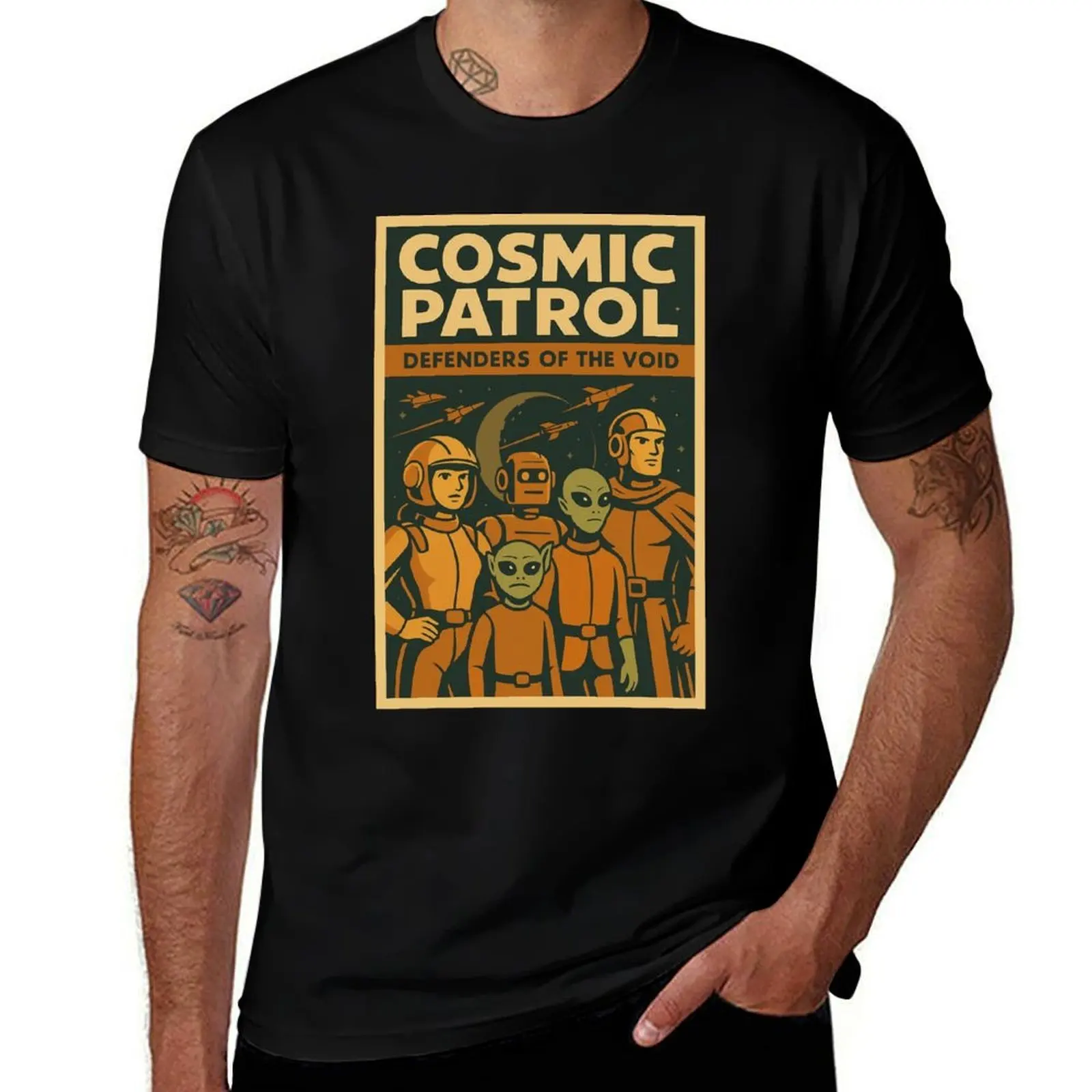 

Cosmic Patrol – Retro Space Heroes Poster in Vintage Sci-Fi Style T-Shirt tops Man t-shirt men clothings