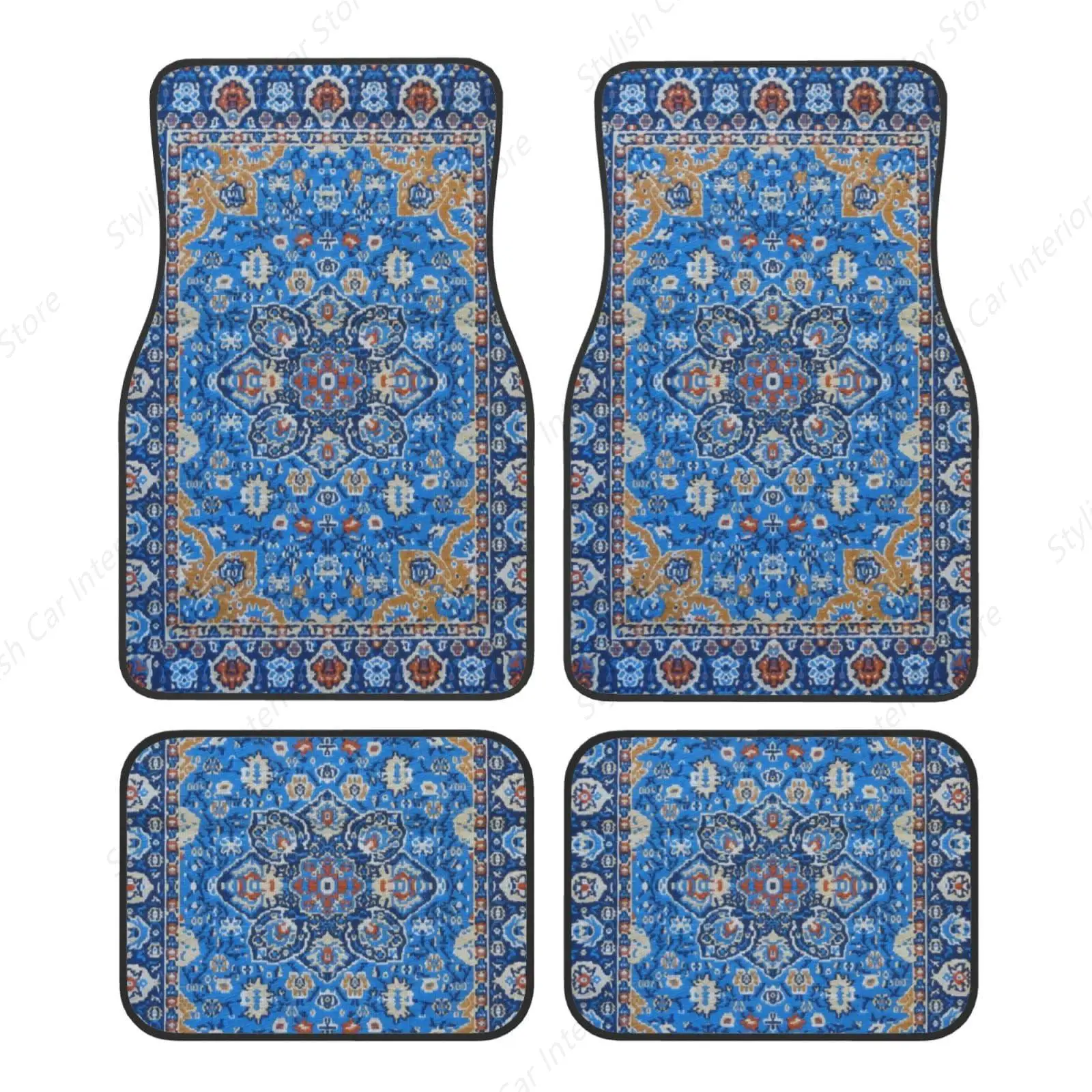 

Набор из 4 автомобильных ковриков, антикварный восточный турецкий персидский ковер, синие автомобильные передние и задние ковры, коврики, автомобильные напольные коврики, нескользящие