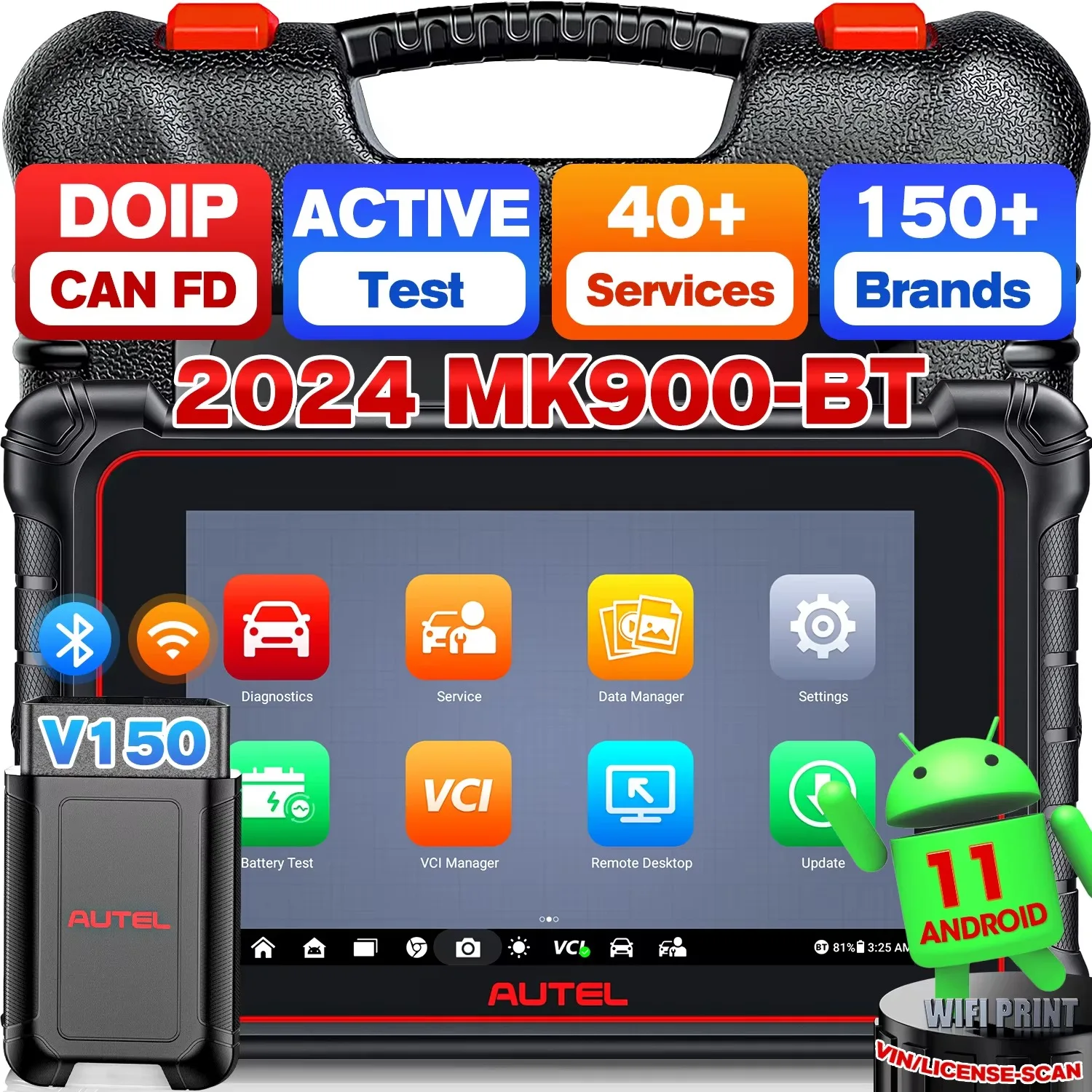 Autel MaxiCOM MK900-BT Diagnostic Scanner 2024 Wireless DoIP / CAN FD Scan Tool, Bi-directional Control, 40+ Service Functions