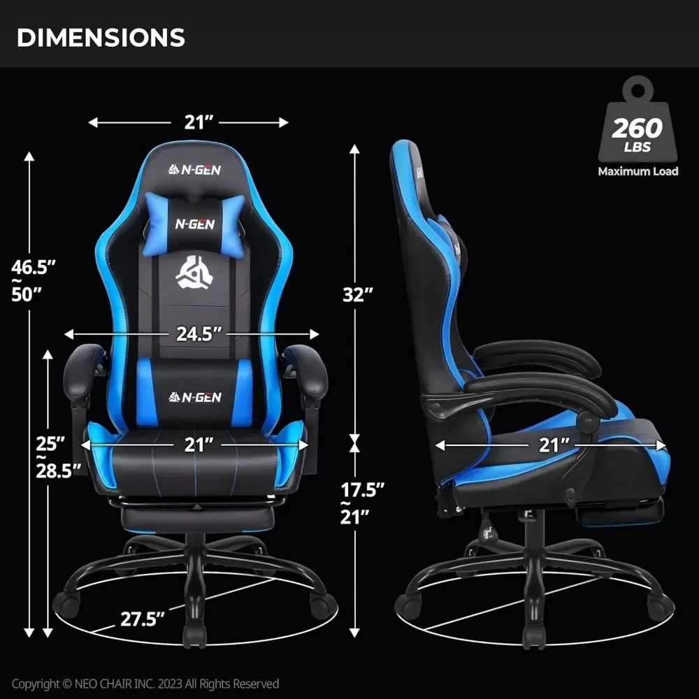 Cadeira de jogos com apoio para os pés, encosto alto, ergonômica, confortável, mesa de computador de escritório com suporte lombar, altura ajustável