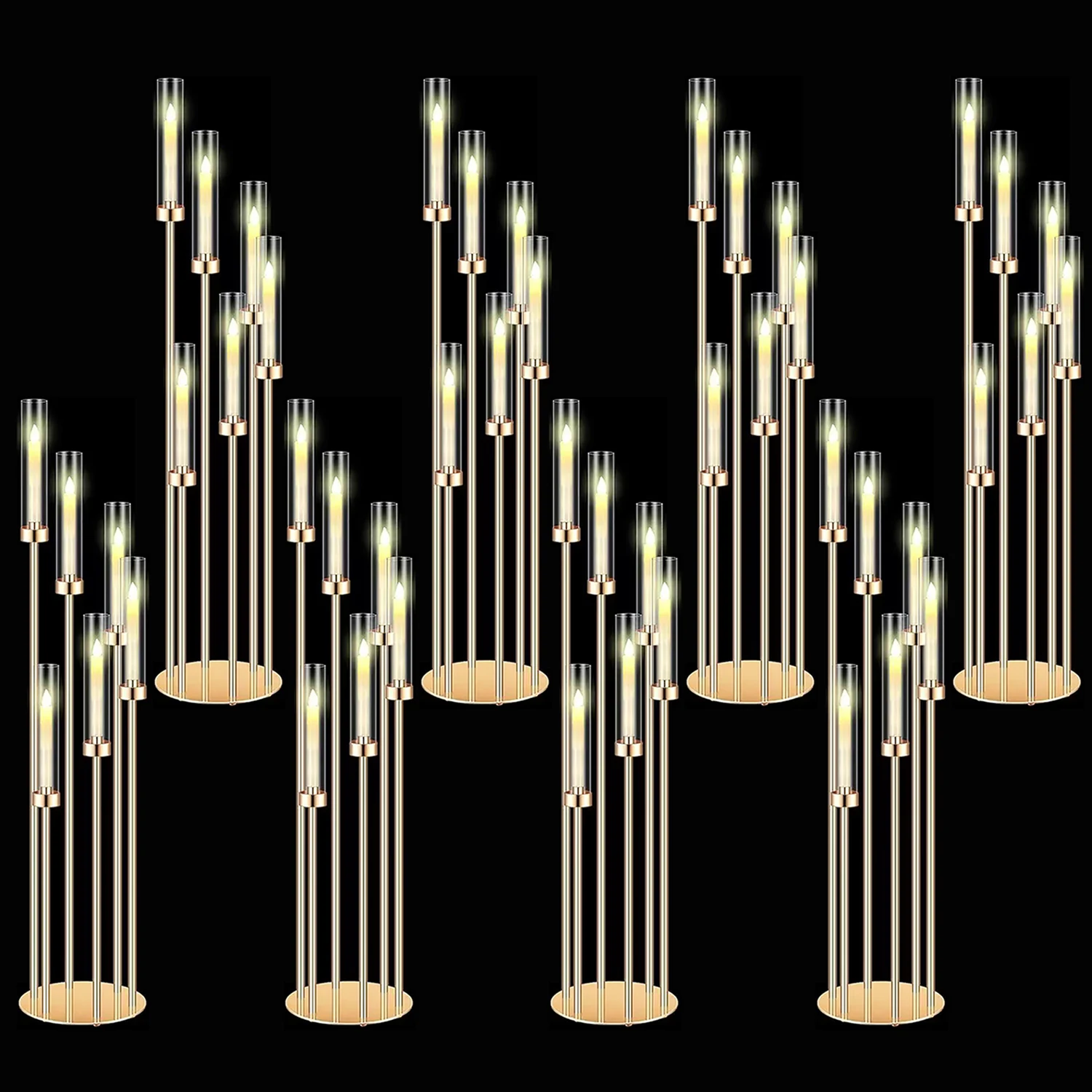 8 Sets 6-Arm Golden Floor Candelabra Wedding Centerpieces with 48 LED Candles 46'' Tall  Metal Candle Holder for Party