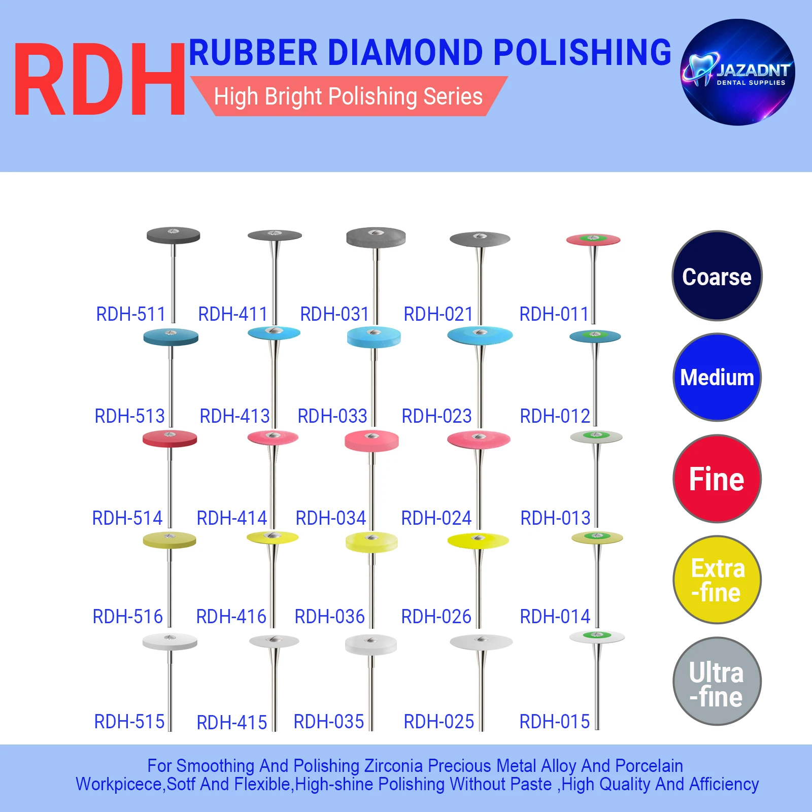 

Dental Rubber Diamond Polisher Wheel for irconia Porcelain Polishing Precisely Dental Office Dentistry Lab Polishing Tool