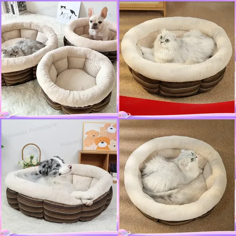 Soft Round Cat Bed for Small Medium Large Cats Winter Warm Washable Non-Slip Pet Sofa House Deep Sleeping Kennel Cozy Indoor