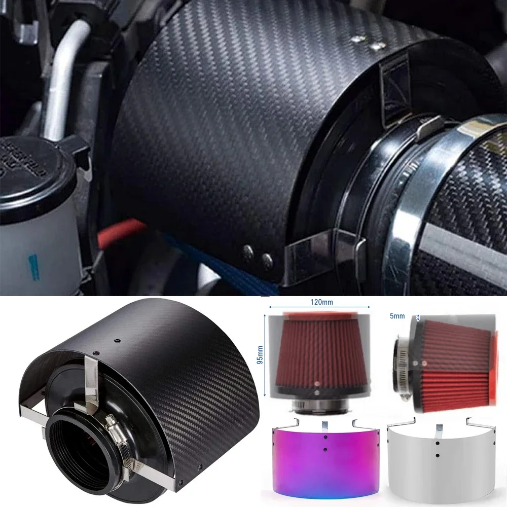 Air Filter Cover Stainless Steel Heat Shield Steel Cold Air Intake Cone Sport for 2.5-3.5