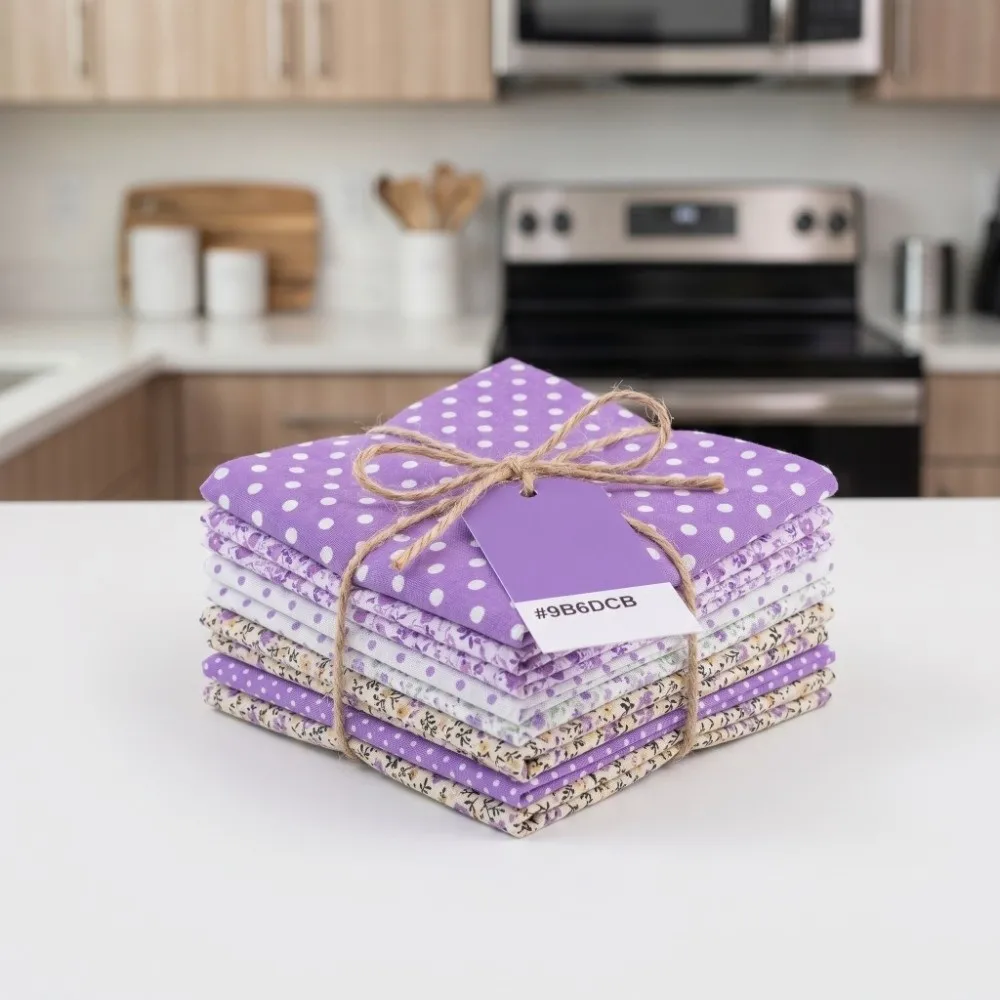 

7Pcs Pure Cotton Material Cotton Fabric 50*50cm Square 7 Pieces Per Set Fabric Bundle Plain Weave Texture Purple Color Series
