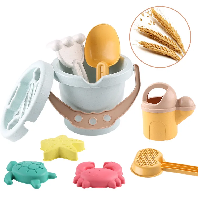 

Children's beach toys beach bucket set thickened sand bucket excavation tool wheat straw toy 9-piece set