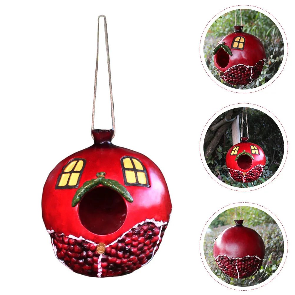 

Outdoor Bird Nest Pendant Resin Hanging Birdhouse Weather Resistant Garden Ornament for Small Animals Red Bird House Pendant