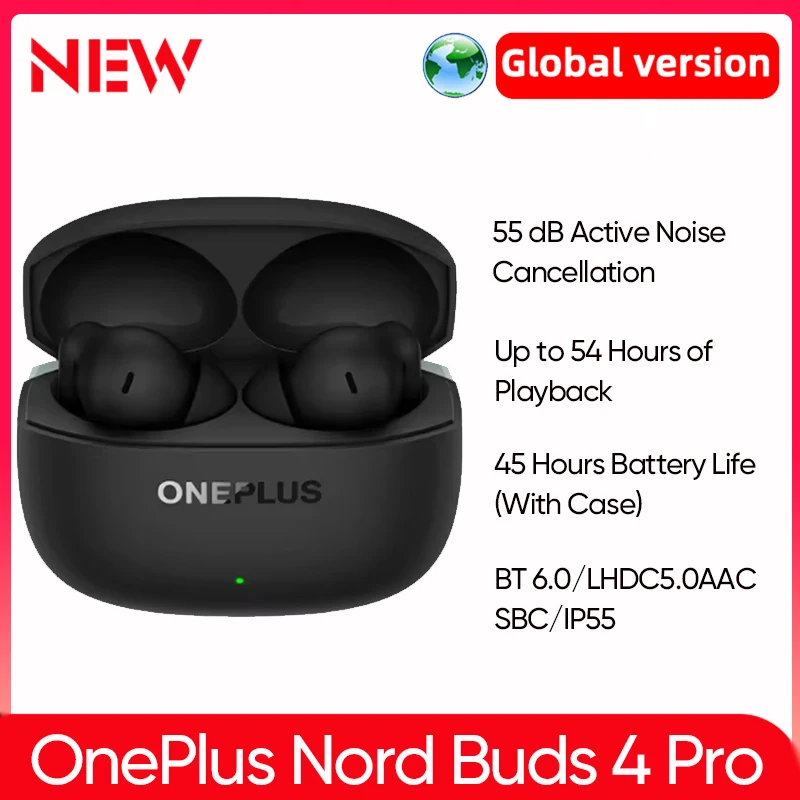 OnePlus Nord Buds 4 pro Global Version Bluetooth 6.0 Earphones 55dB Noise Cancelling up to 54 Hours Playback Wireless Earbuds