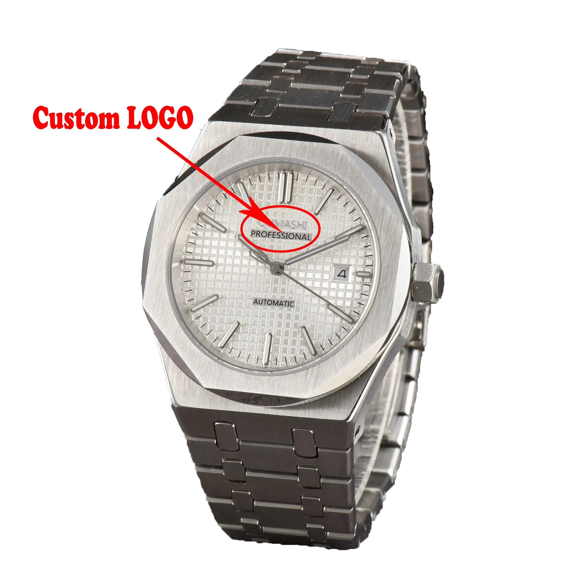 

Custom LOGO 42mm Miyota8215 Automatic Mechanical Watch Movement Stainless Steel 10Bar Waterproof Luxury Men's Date Lume Watch