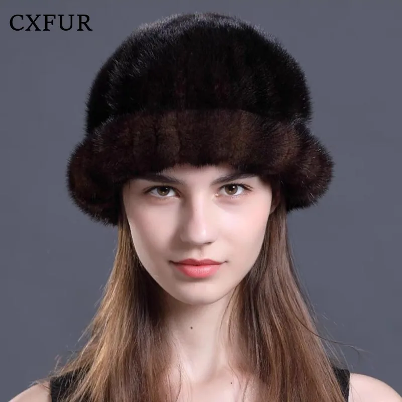 

Women Boutique Outfits New Patchwork Real Mink Fur Beanie Hat CX-C-197B