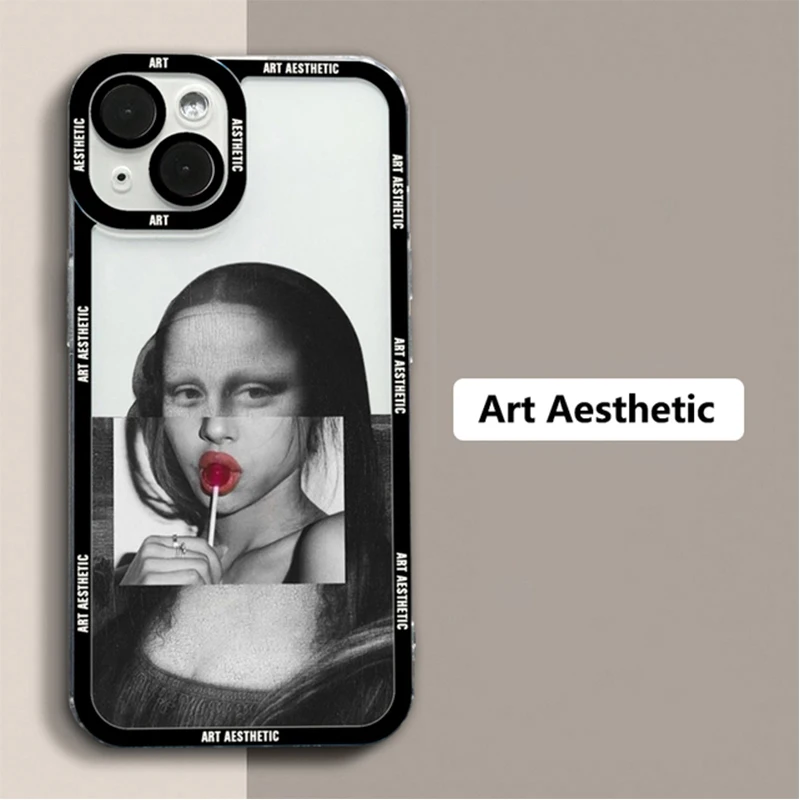 Great Art Aesthetic David Mona Lisa Clear Phone Case For iPhone 15 14 Pro Max 13 12 11 Pro Max 7 8 14 15 Plus SE 2 XR X XS Cover