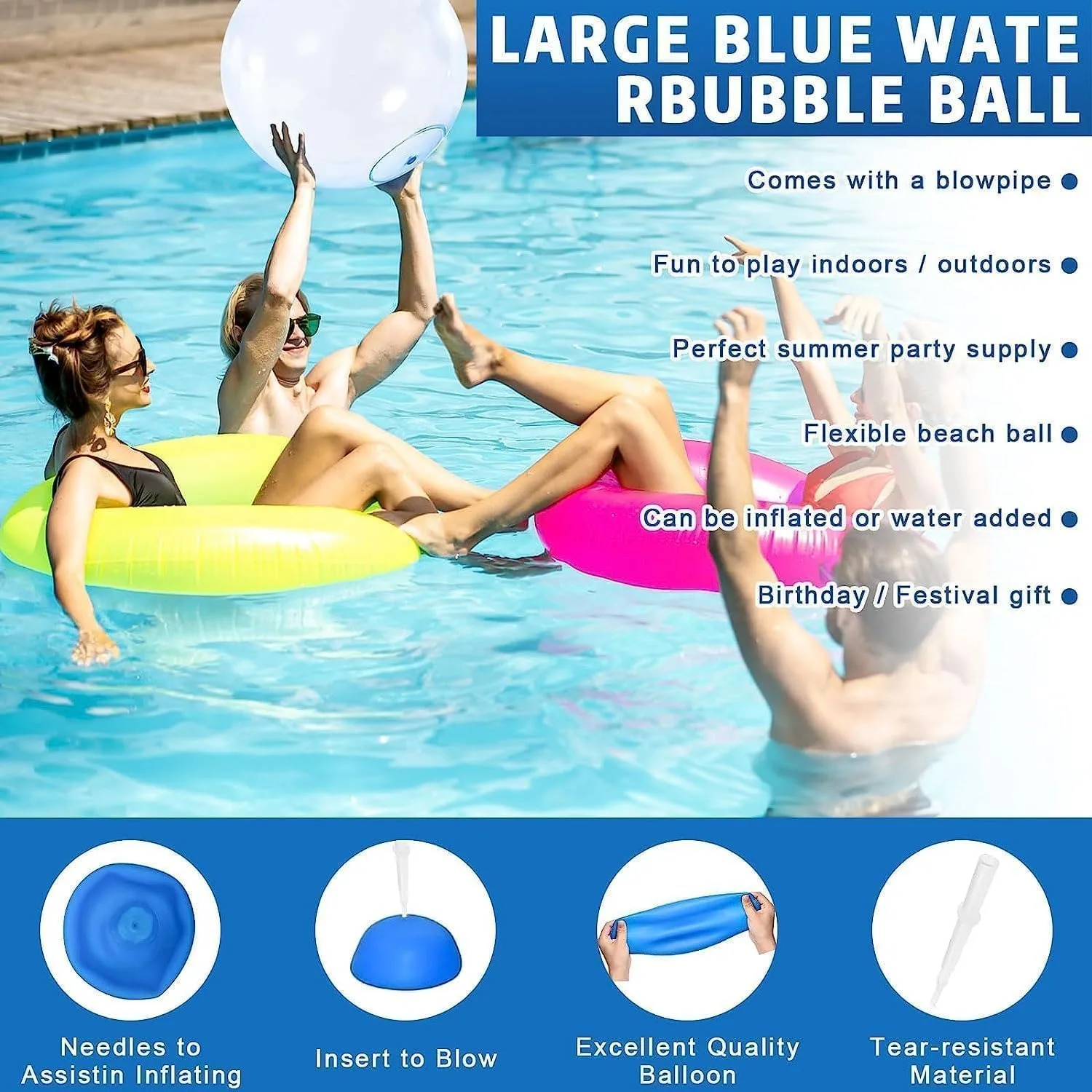 Super magische Blasenkugeln, aufblasbarer Wasserball, transparente Hüpfballons, Wasserspaß zum Spielen im Freien, Pool-Partygeschenk