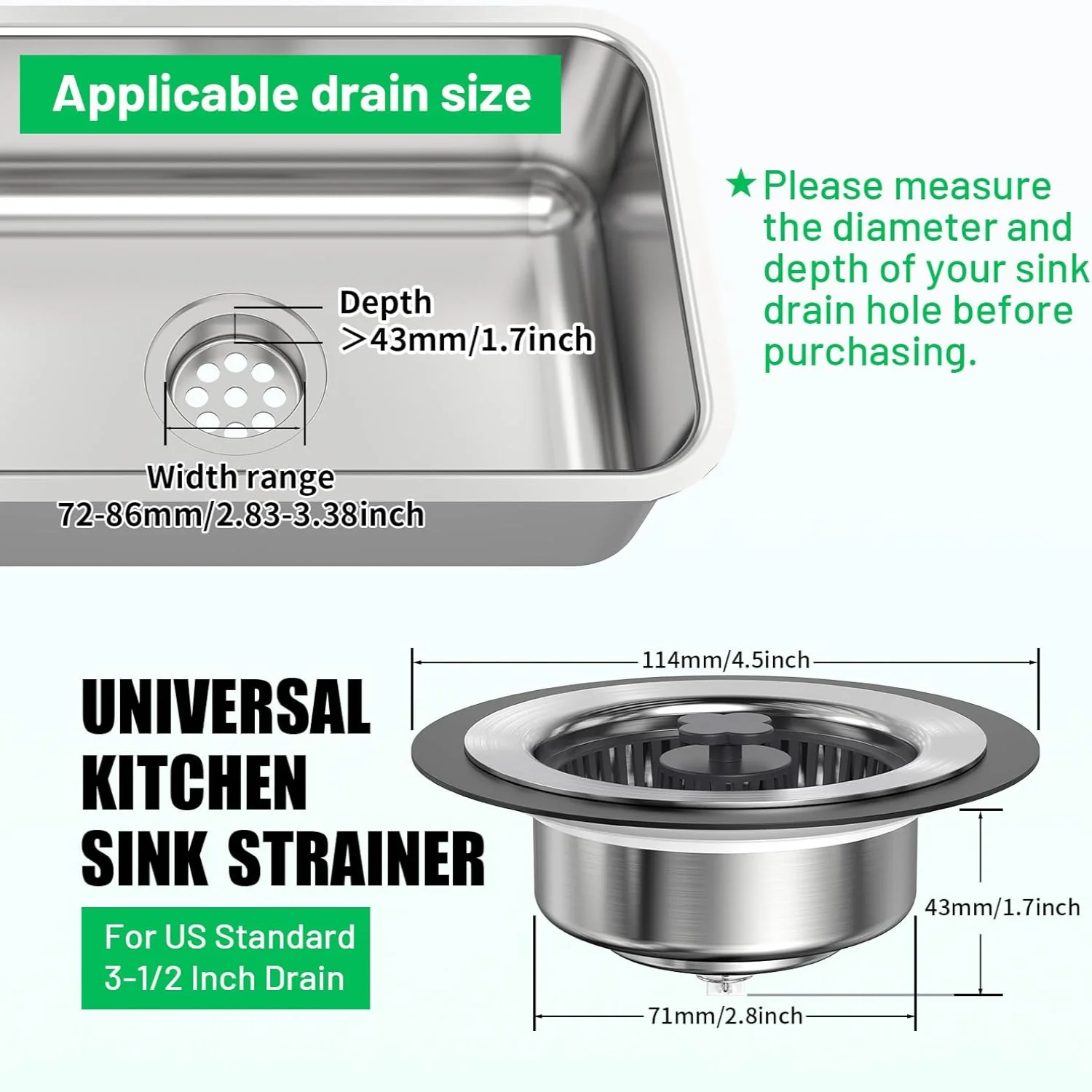 in 1 Kitchen Sink Drain Strainer and Stopper Combo,  Kitchen Sink Stopper for  Standard -1/2 Inch Drain Upgraded Press Bounce De