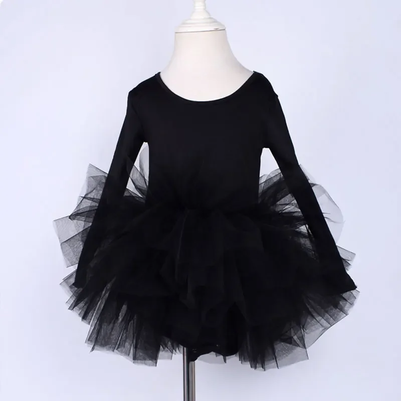 Girl Ballet Tutu Dress Fashion Kids Dancing Party Long Sleeve Vest Dress Performance Costume Princess Wedding Girl Dress L011