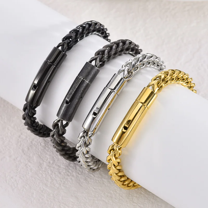 

Punk Stainless Steel Chain Bracelets for Men Boys,6mm Double Franco Link Chain Bracelets,Valentine's Day Father's Day Gift
