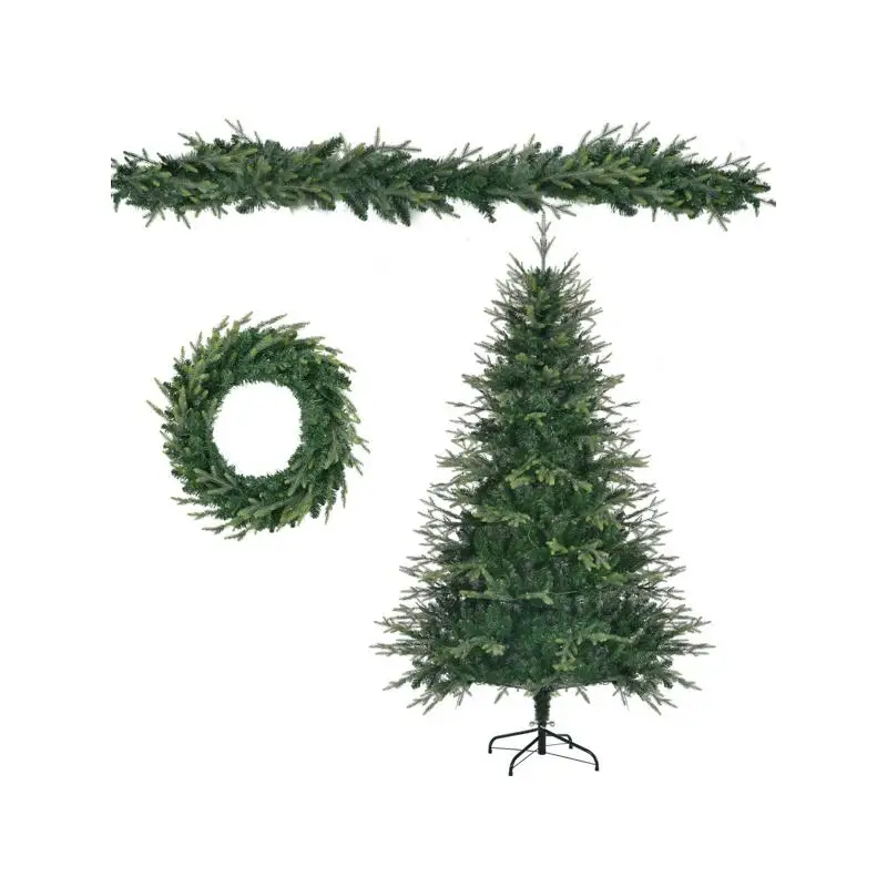 

6FT Pre-Lit Aspen Fir Artificial Xmas Tree with Wreath & Garland, Grass Green Tree with 380 Multi-Color LED Lights, 11 Lighting