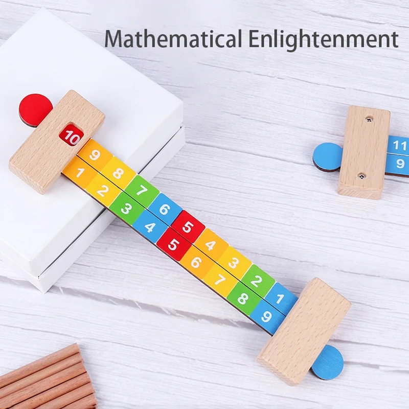 Children Wooden Math Arithmetic Learning Toys Montessori Teaching Addition Ruler Educational Number Toys For Kids Teaching Aids