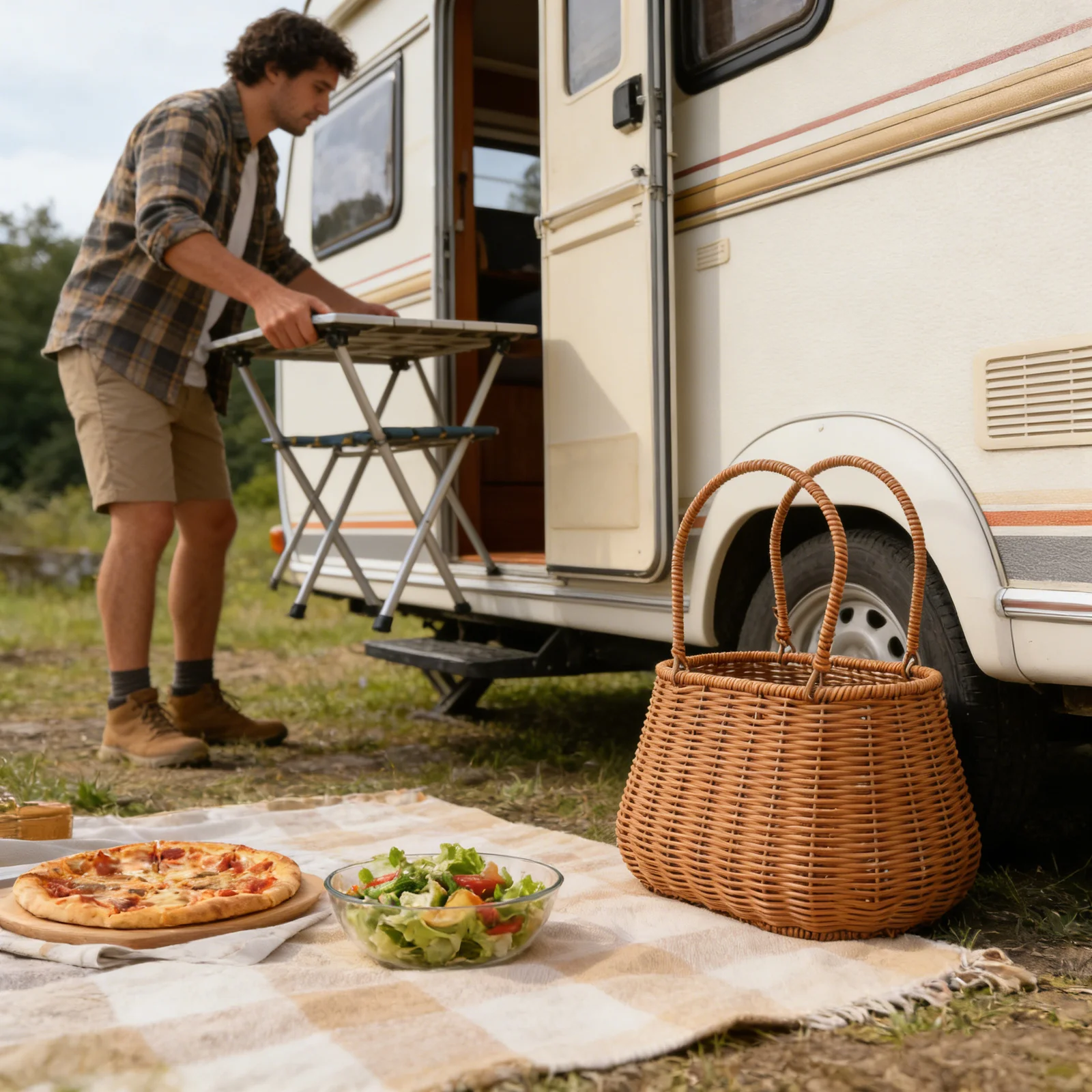 

Woven Basket with Handle Imitation Rattan Picnic Storage Container Rustic Farmhouse Style Portable Outdoor Flower Carrier