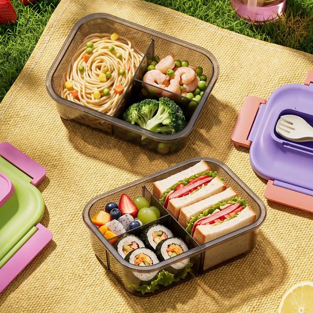 Portable Divided Lunch Box Leak-proof Microwaveable Picnic Fresh Box Sealed Large Capacity Fruit Food Boxes Outdoor Activities