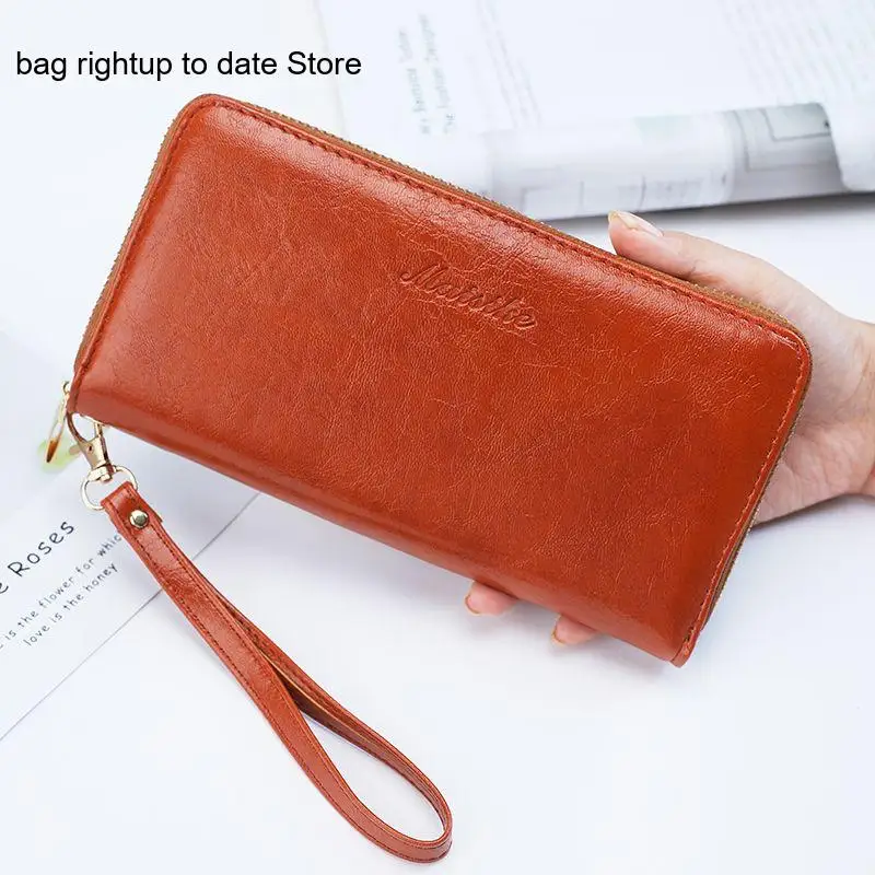 Commuting Casual Pure Color Simple Long Zipper Large Capacity Handheld Mobile Banking Card Coin Bag Women