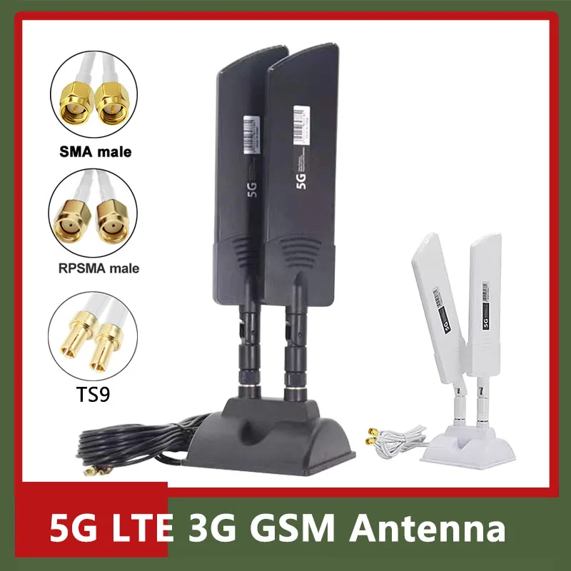 

2*2PCS Dual Cable 600-6000MHz 5G 4G LTE 3G GSM Antenna Hight Gain 22dBi Omni WiFi Router AP Signal Boost TS9 SMA RPSMA Male