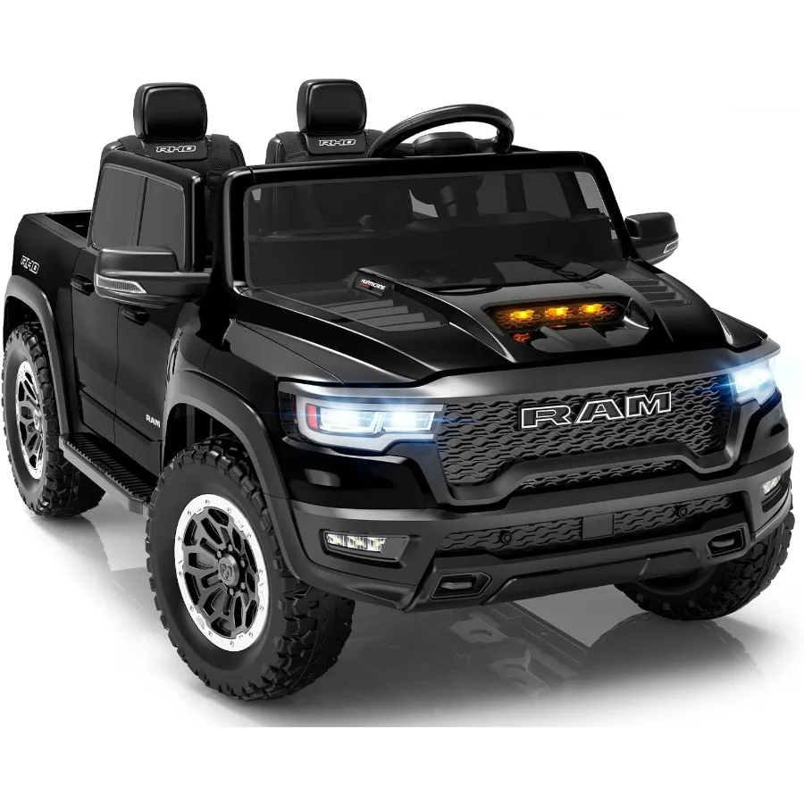 24V Ride on Toys for Big Licensed RAM 1500 RHO Electric Car for w/Remote Control Ride on Truck w/Bluetooth LED Lights Truck Bed