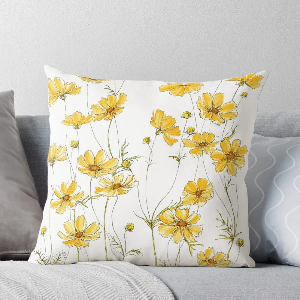 

Yellow Cosmos Flowers Throw Pillow anime girl Decorative Cushions luxury home accessories Cushion Cover Luxury