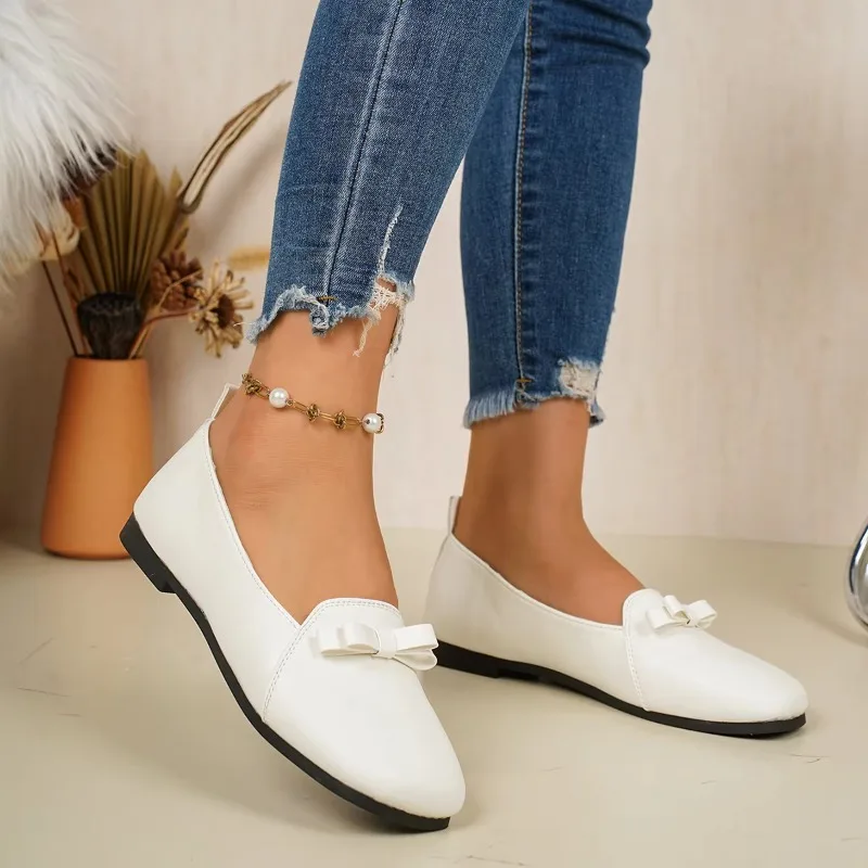 Women's New Solid Color Leisure Shoes with One Pedal and Shallow Mouth Spring and Autumn Square Toe Non-slip Flat Shoes