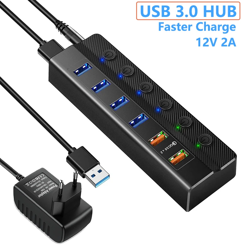 USB 3.0 허브 전원 어댑터 공급 허브 Usb 충전기 분배기 확장 스위치 iPhone Huawei Xiaomi PC 액세서리, 아이폰 화웨이 샤오미 PC 충전