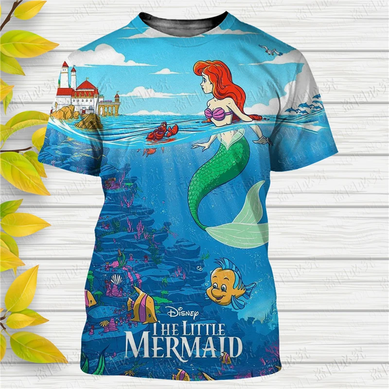 Camiseta clássica da Pequena Sereia para homens e mulheres, estampa 3D, manga curta, estilo casual, streetwear verão, camiseta