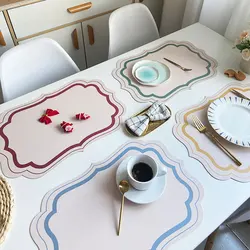 Placemat Table Mat Tableware Pad PU Leather Waterproof Heat Insulation Non-Slip Placemat Soft Morandi Cream Printed Bowl Coaster