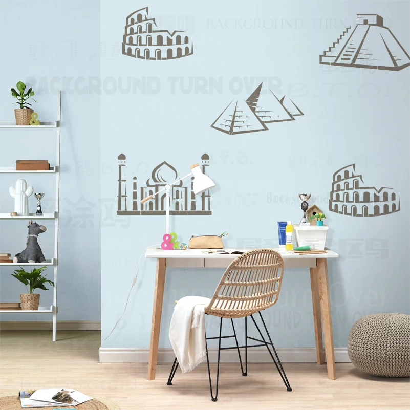 73 سنتيمتر-12 سنتيمتر جدار استنسل للرسم الجص تخصيص قالب لطلاء معالم مجموعة الهرم الكولوسيوم تاج محل S656 #3