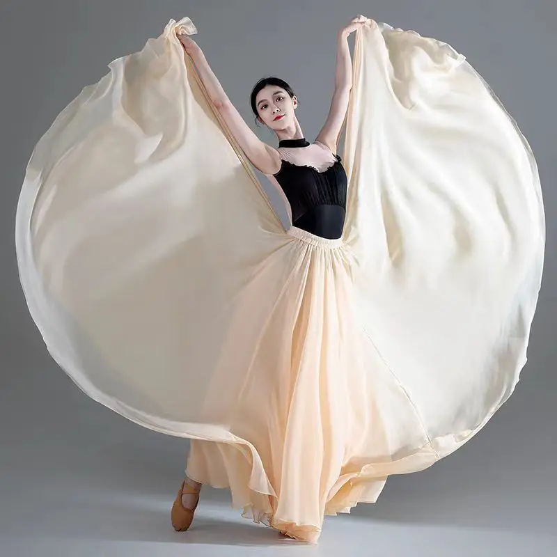 720-degrees Double-deck Chiffon Skirt Women's Dance Maxi Skirts Elegant Elastic Waist Square Dancing Big-hem Long Skirts 2026