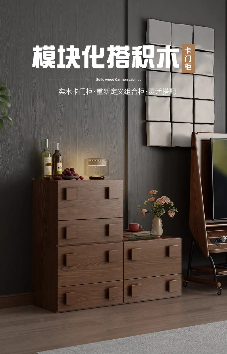 Solid wood TV cabinet, living room home floor-to-ceiling retro card door cabinet, storage side cabinet combination 4