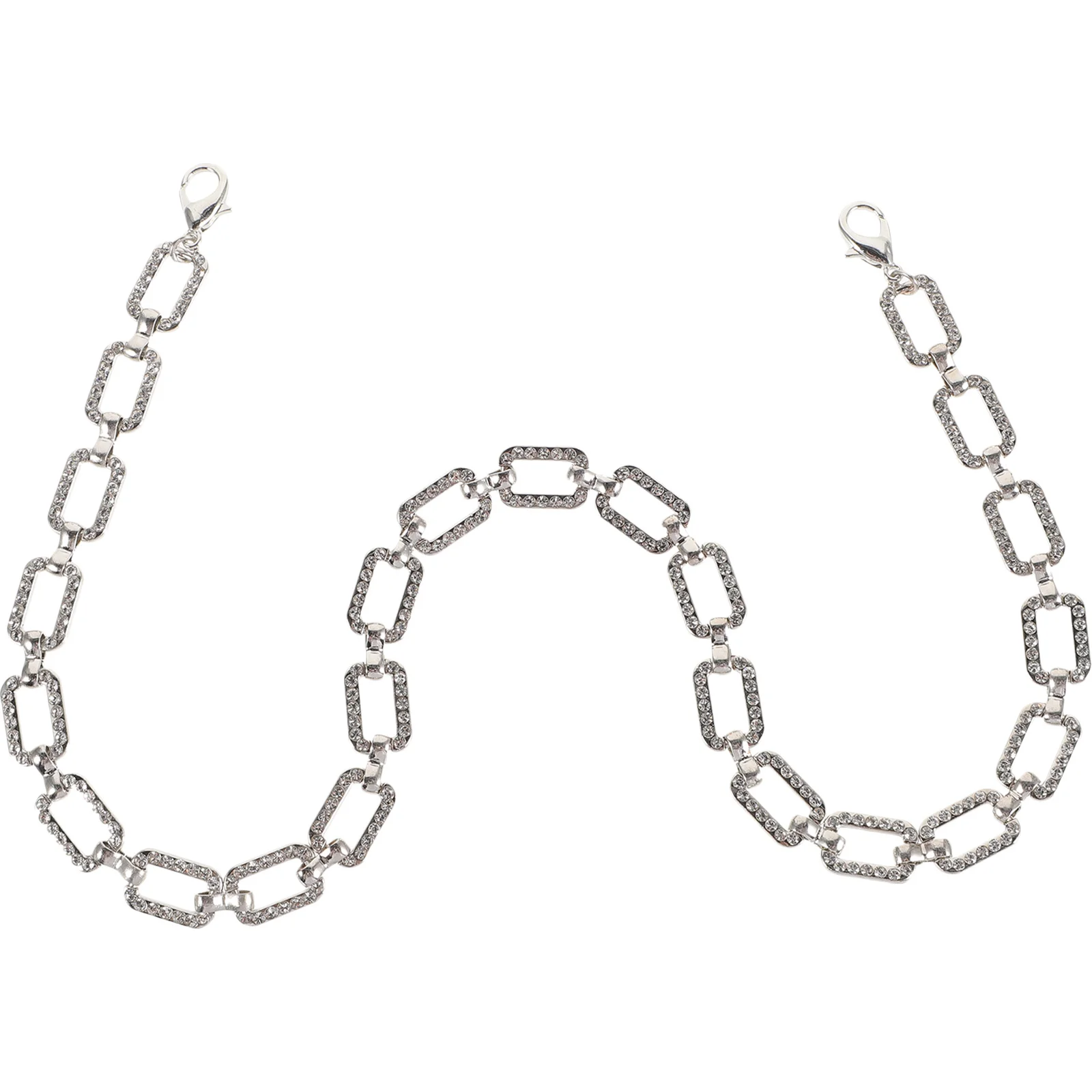 2개입 라인스톤 넓은 직사각형 크리스탈 가방 체인 DIY 교체용 핸드백 체인 스트랩 시크한 장식 액세서리