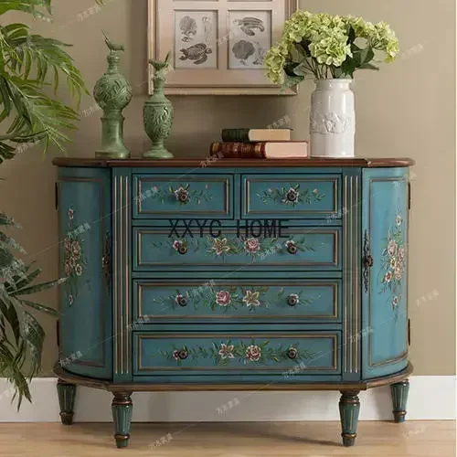 

Stijl Halve Cirkel Huis Entree Китайский Stijl Massief Houten Ladekast Dressoir Retroábilderde Полный комплект