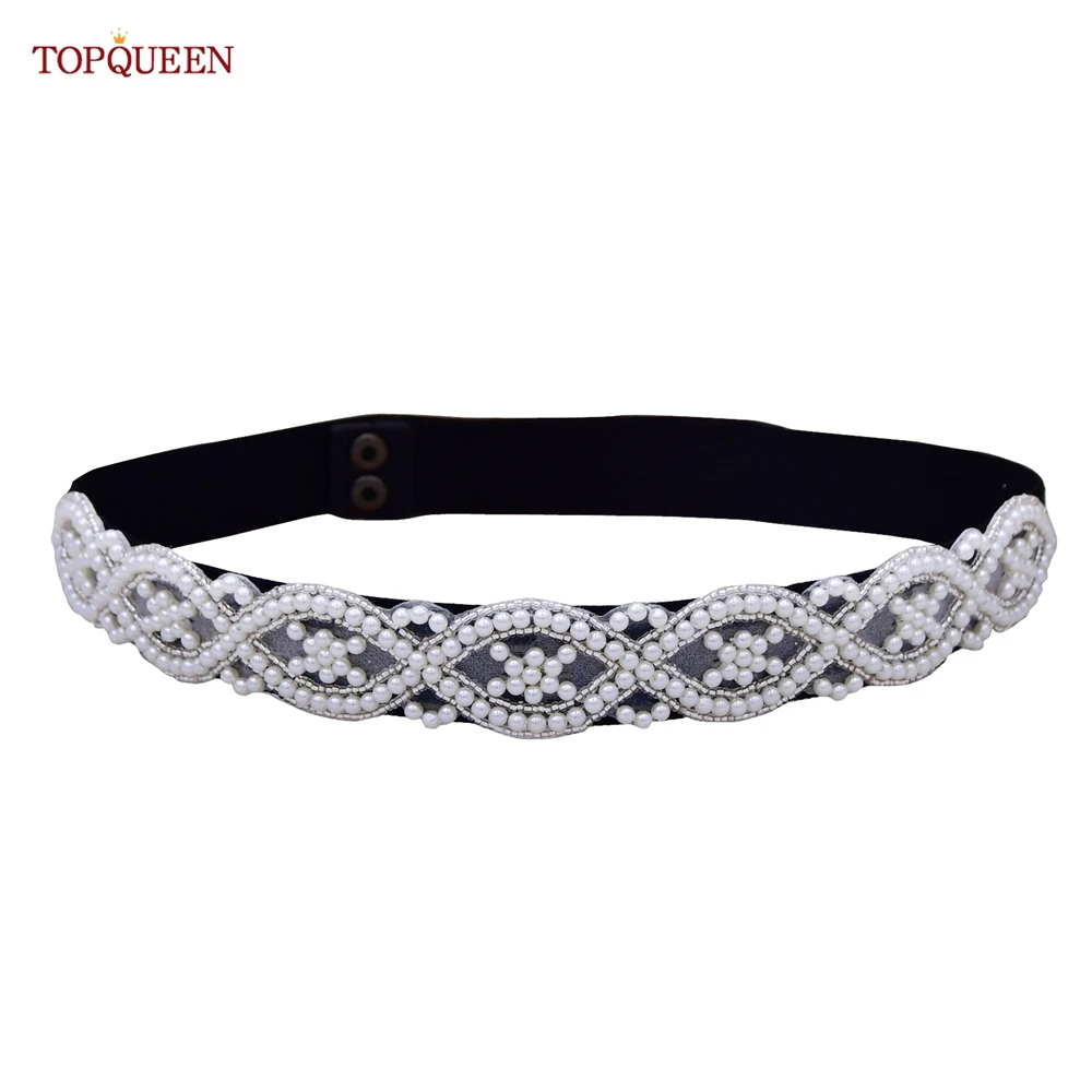 TOPQUEEN S353A-D السيدات موضة حزام النساء اكسسوارات لؤلؤ فاخر مطاطا وشاح فستان اكسسوارات ، حفلة ثوب الإناث