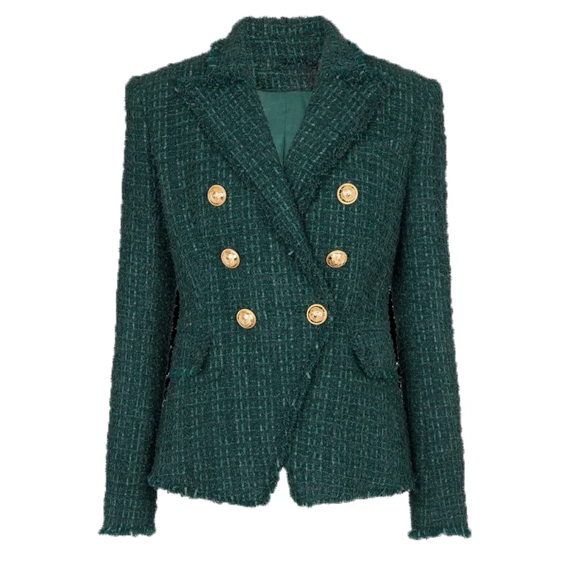 

Dark Green Blazer 2024 New Tweed Woolen Tassel Rough Slim Fit Suit Luxury Coat Jacket Women Designer Jackets